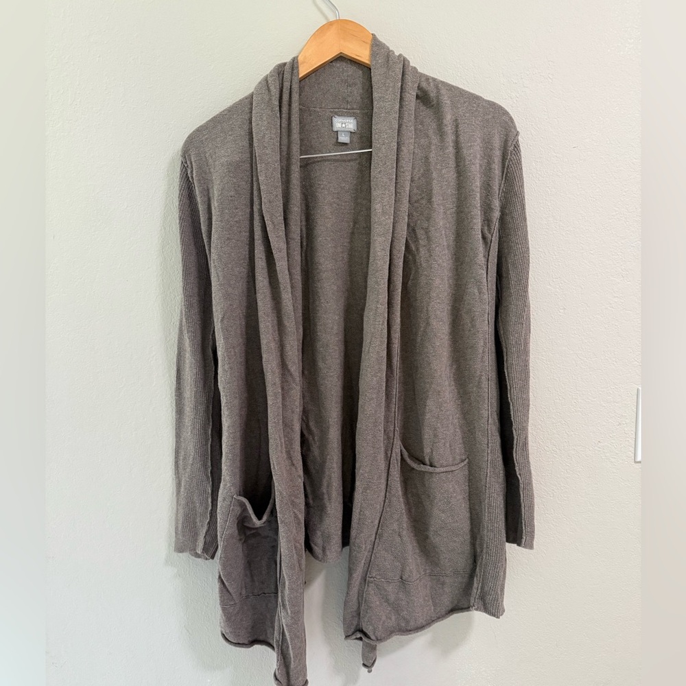 Converse One Star Gray Open Front Cardigan Sweater Women’s Large 100% Cotton